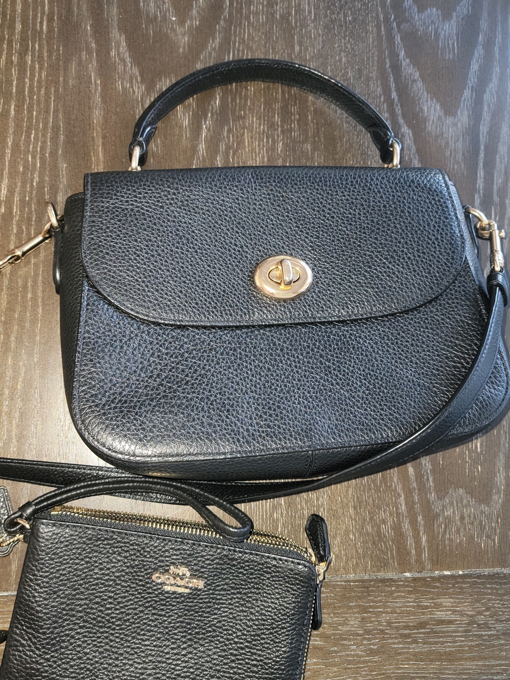 Coach Black Pebbled Leather Top Handle Shoulder Bag with Wallet
